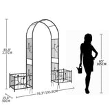 Ultym 76" W x 86" H Black Metal Garden Arbor with Planter Boxes
