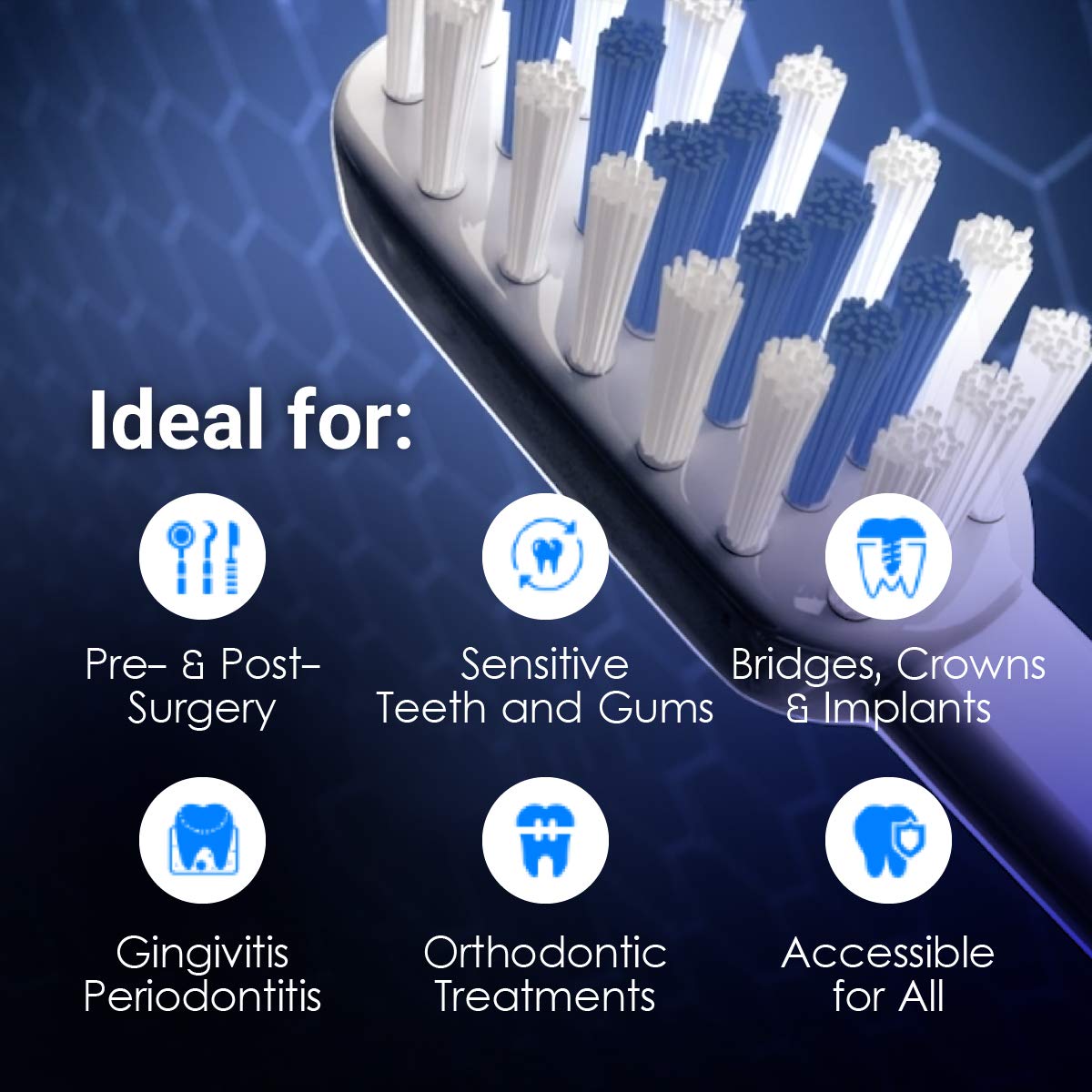 Emmi-dent Metallic/Professional 2-Pin Bristle-Head Attachments - Electric Toothbrush Replacement Heads. Cleans with Ultrasound Waves (Braces 4 Pack)