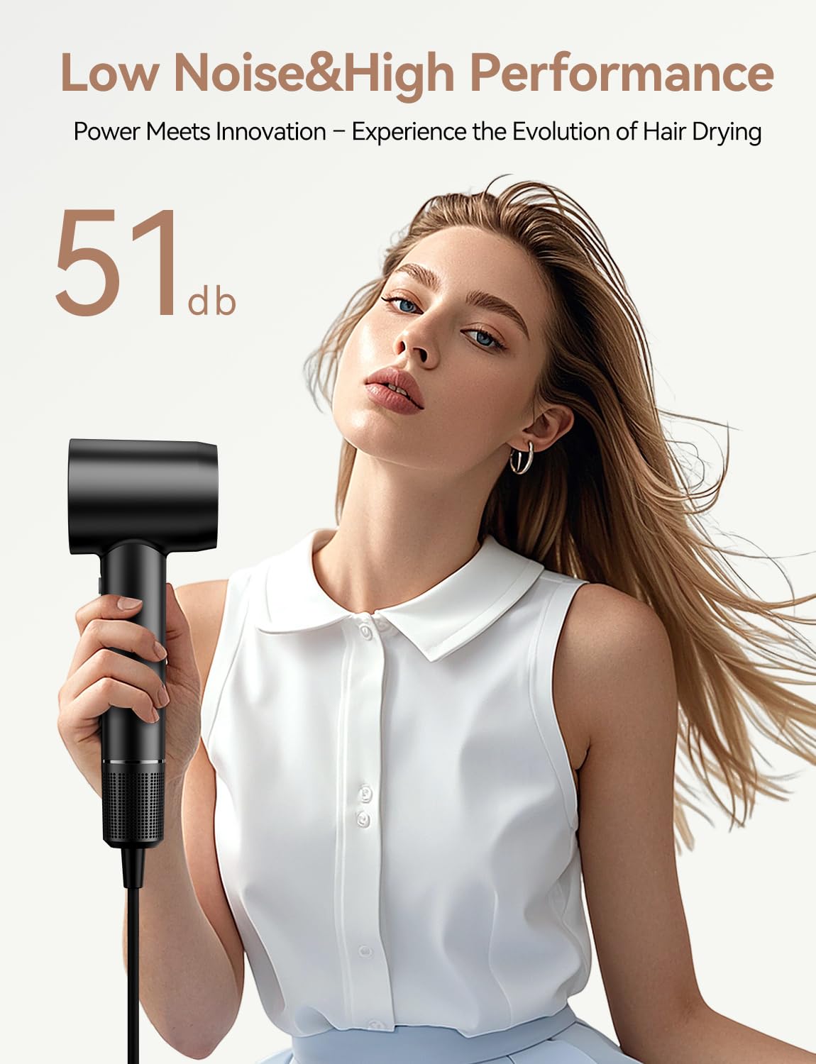 Hair Dryer,150000 RPM High-Speed Blow Dryer 500 Millions Negative Ionic Care Hair Dryer for Fast Drying, 51dB Low Noise Thermo-Control Hairdryer with Magnetic Diffuser & Nozzle for Children,Women,Men