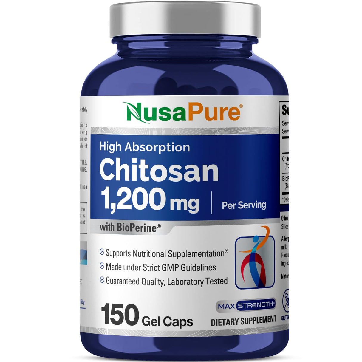 NusaPure Chitosan 1200mg 150 Caps (Non-GMO & Soyfree) with Bioperine
