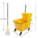 KeFanta 35 Quart Commercial Mop Bucket with Side Press Wringer on Wheels,Yellow,Include Heavy Duty Industrial Mop for Floor Cleaning,Household,Business,Restaurants and Janitorial Use