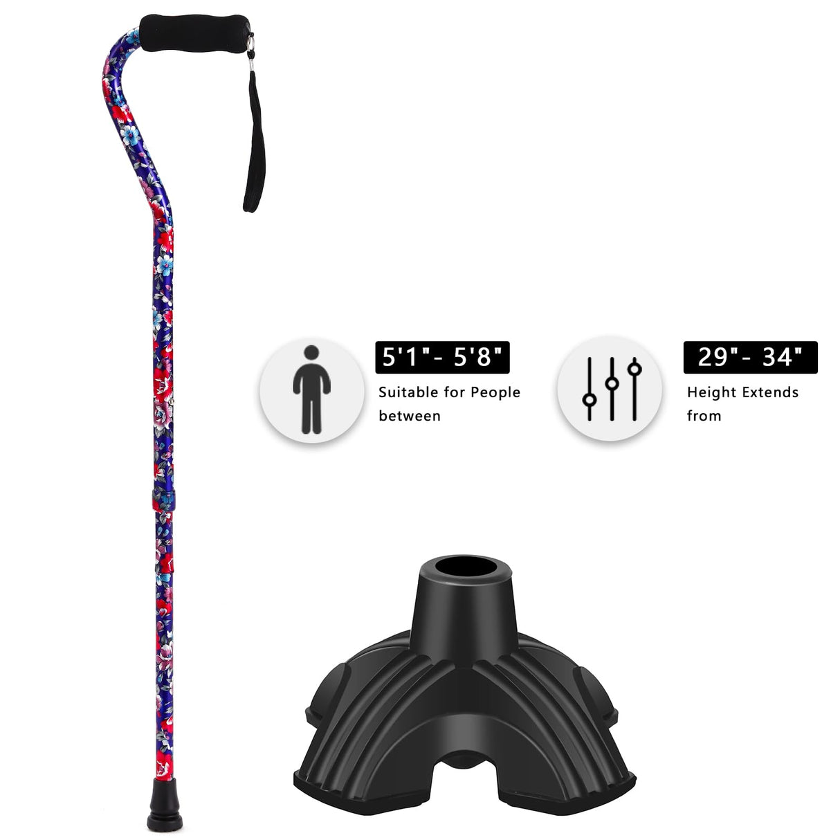 LIXIANG Adjustable Walking Stick for Men and Women, Folding Cane, Soft Sponge Offset Handle, Light Weight, Suitable for Arthritis Patients, Elderly and Disabled Ladies Canes for Walking