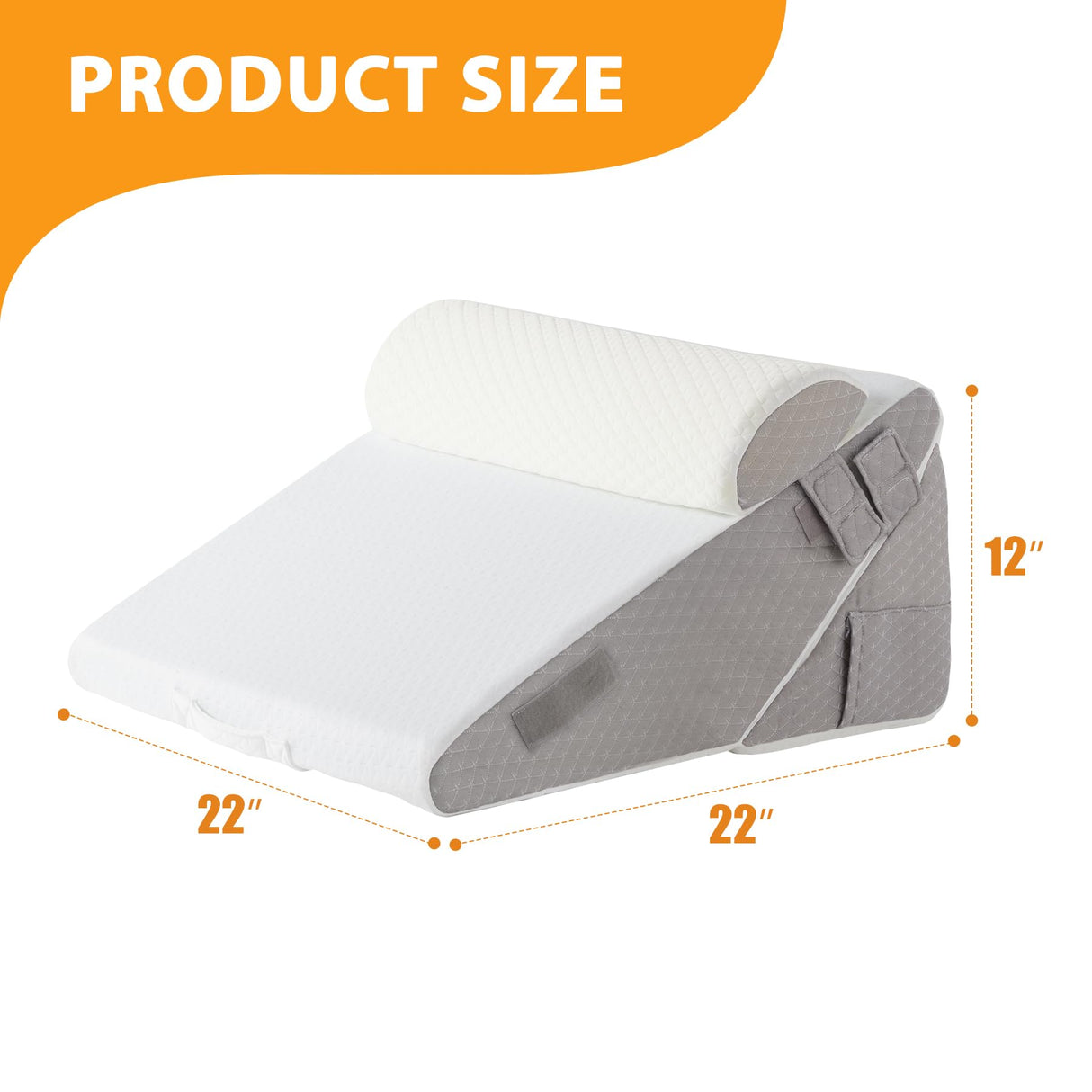Ruqmuis 3PCS Wedge Pillow Set for After Surgery, Wedge Pillow Headboard, Adjustable 9&12 Inch Sleeping Wedge, Acid Reflux, Orthopedic Pillow Wedge for Back Pain Relief, Gerd, White/Grey
