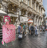 Large Shopping trolley. Modern and colourful pull push cart. Lightweight and strong. Collapsible, folding stow away design. (Pink)