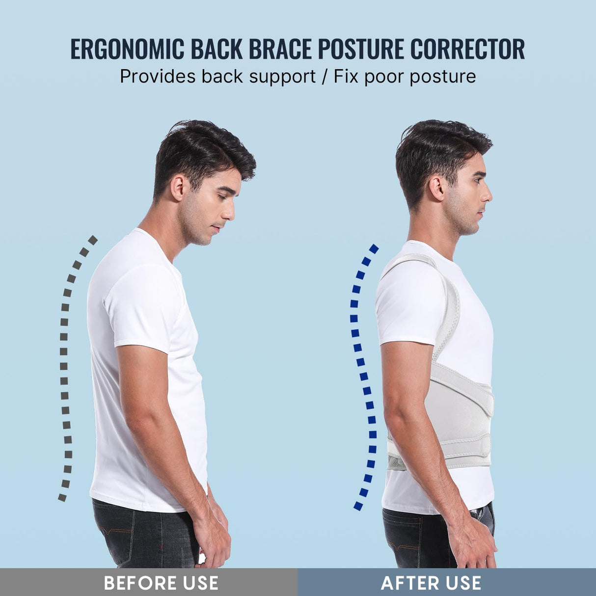 Fit Geno Back Brace Posture Corrector for Men & Women: Shoulder Straightener Adjustable Full Back Support Pain Relief - Scoliosis Hunchback Spine Corrector (Small), Gray
