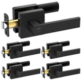 TICONN 5PK Matte Black Door Handles Interior, Reversible Square Door Levers Knob for Hallway, Bedroom, Bathroom (with Lock, 5PK Privacy)