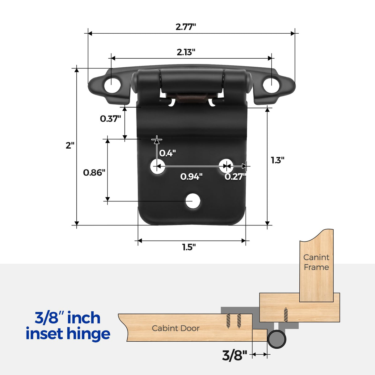 Ravinte 60 Packs (30 Pairs) 3/8" Inset Matte Black Cabinet Hinge, Self Closing Hinges for Kitchen/Bathroom/Furniture Cabinets & Doors. Decorative Hardware with Door Bumper.