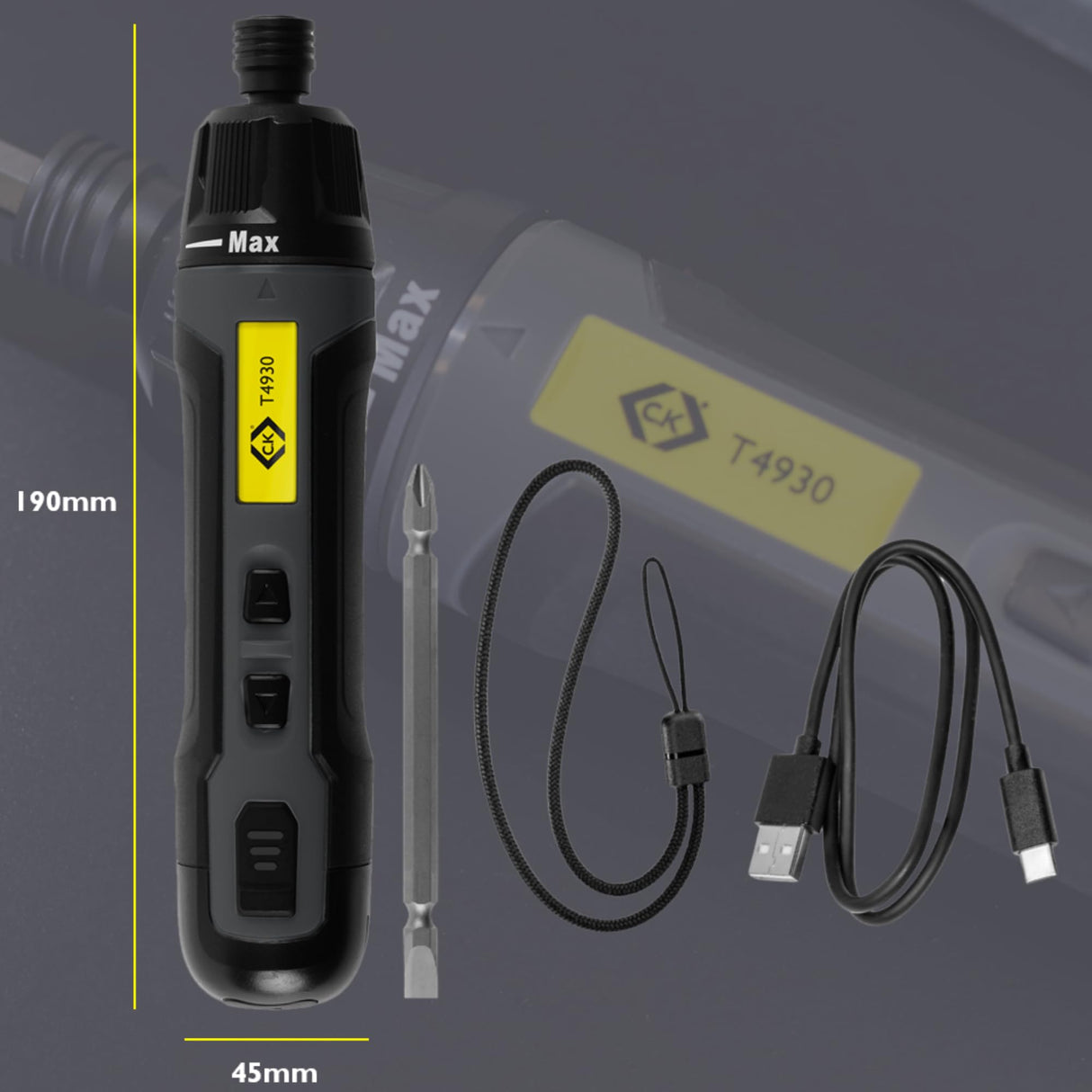 C.K Tools E-Driver, Electric High Torque Screwdriver, 3.6v USB-C Rechargeable Cordless Screw Driver with Double Sided PZ2 SL4 Bit, CK T4930