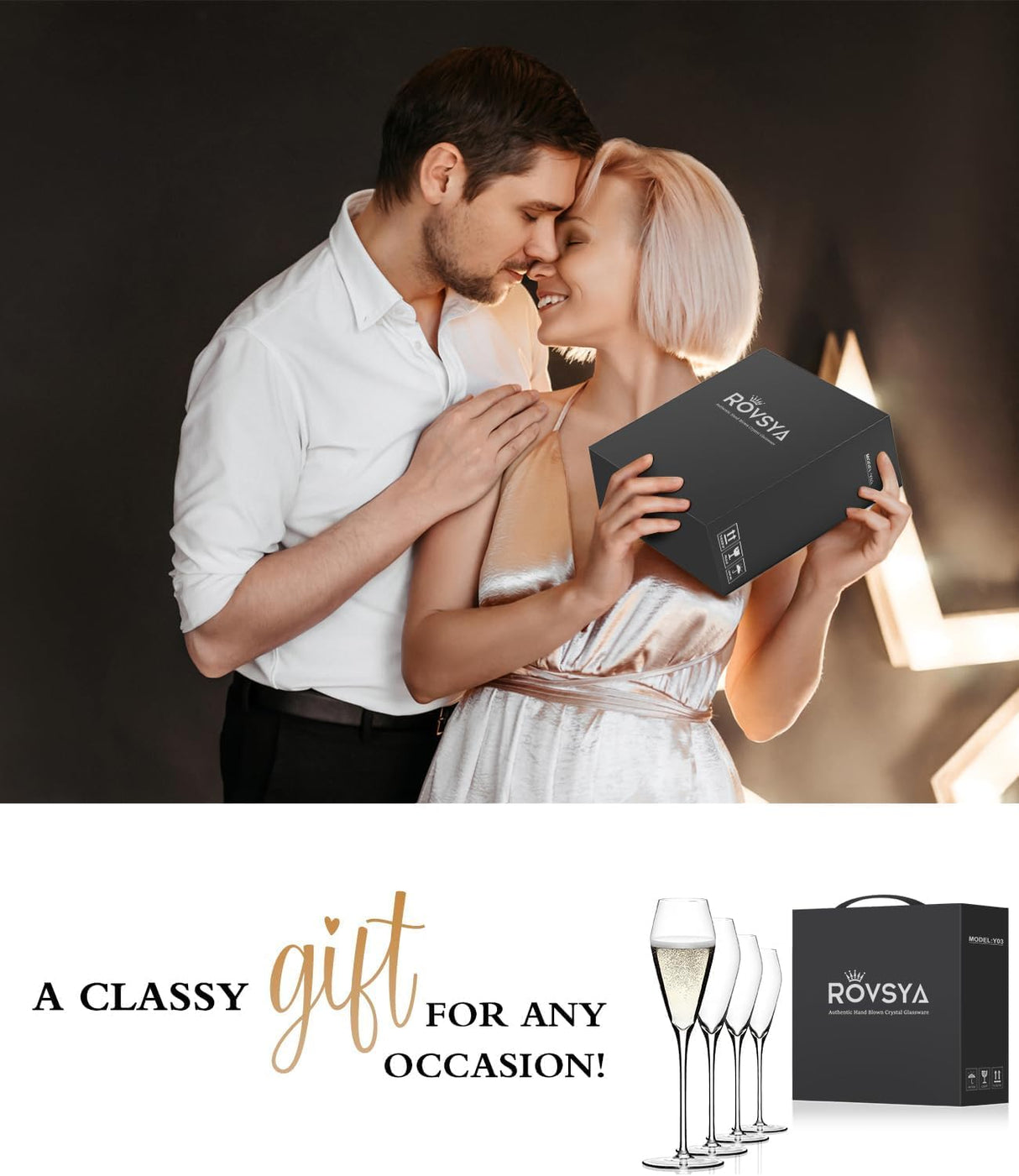 Champagne Flutes Glasses Set of 4, Hand Blown Crystal Wedding Flutes Glass, Ideal for Weddings, Anniversaries, Christmas, Special Days, 10.5 inch, 7.5 oz, Clear