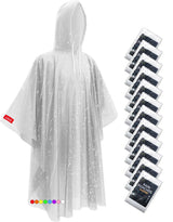 Disposable Rain Ponchos - Extra Long Waterproof Emergency Poncho with Hood for Adults, Bulk Family 12 Pack Raincoat for Park, Concerts, Hiking, Camping Essentials, Home Emergency Survival Kits, Clear