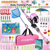 ODDSPRO Kids Fishing Pole Pink, Portable Telescopic Fishing Rod and Reel Combo Kit - with Spincast Fishing Reel Tackle Box for Girls, Youth