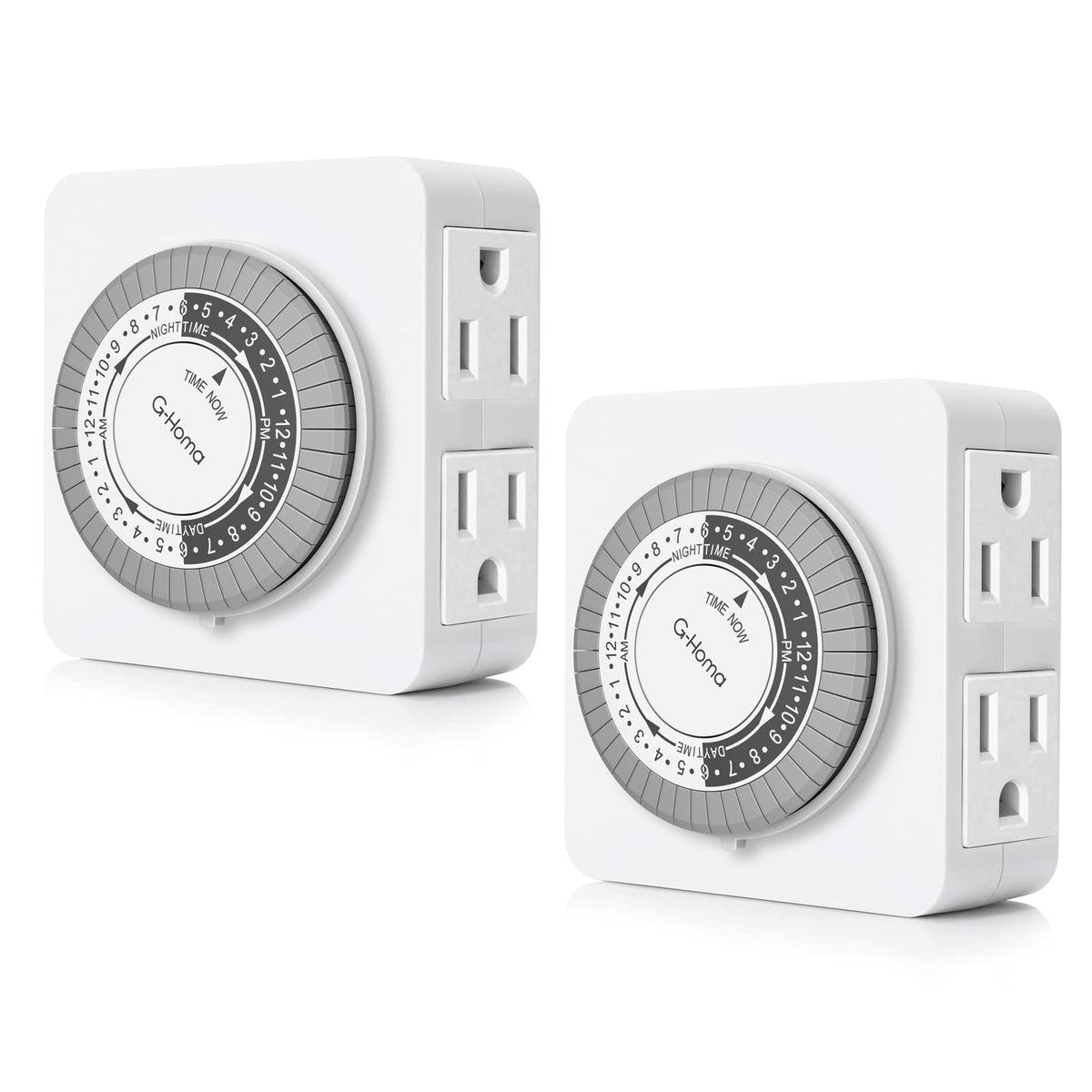 G-Homa Timer Outlet Electric Indoor with 2 Grounded Outlet,Plug-in 24-Hour Mechanical Timers,Daily On/Off Cycle,Energy Saving for Lamps, Seasonal, Christmas Lights and Holiday Decorations (2 Pack)