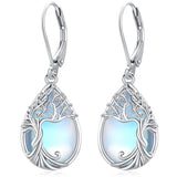 Odinstone Sterling Silver Earrings Tree of Life Moonstone Earring for Women