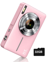 Camkory Digital Camera FHD 1080P with 32G Card 16X Zoom Easy for Kids Pink