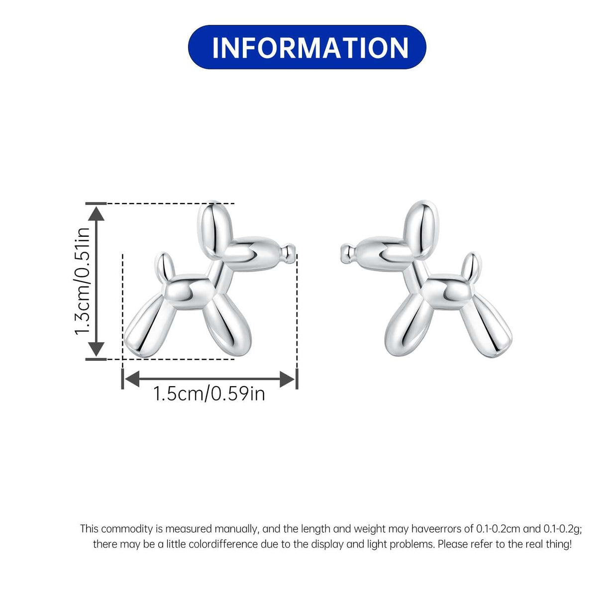 Cycuff 925 Sterling Silver Earrings Studs Colorful Cubic Zirconia Jewelry Stud Earrings for Women Set Earring Present for Her (Cute Balloon Dog Earrings)