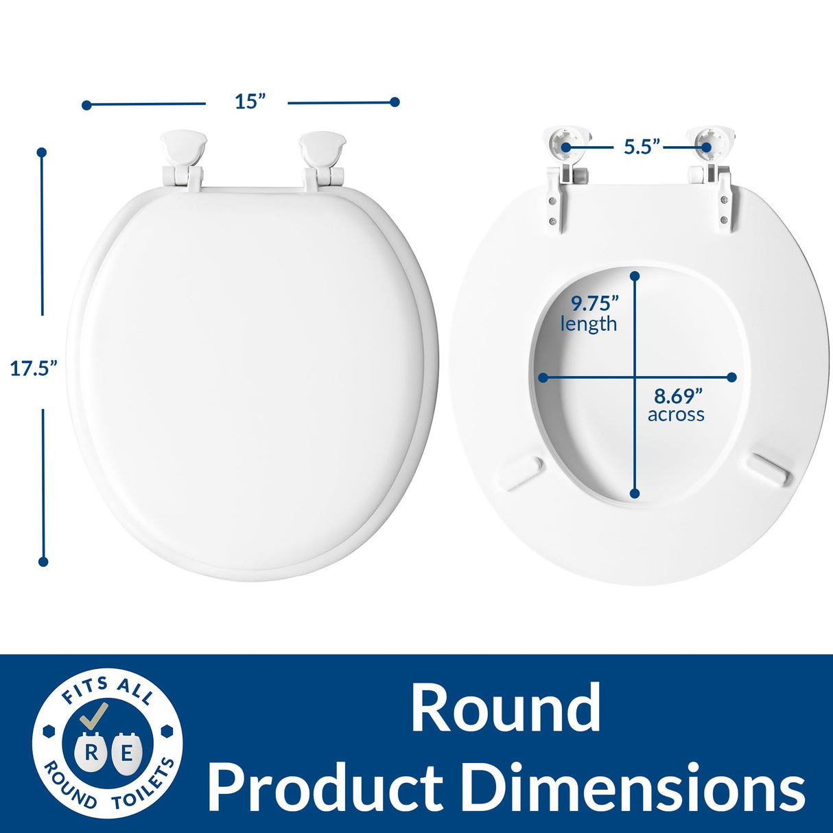 Mayfair Padded Toilet Seat, Cushioned Soft Vinyl over Wood Core Seat, Secure Hinges, Easy Clean, Made in USA, Round, Sky Blue (Pack of 2)