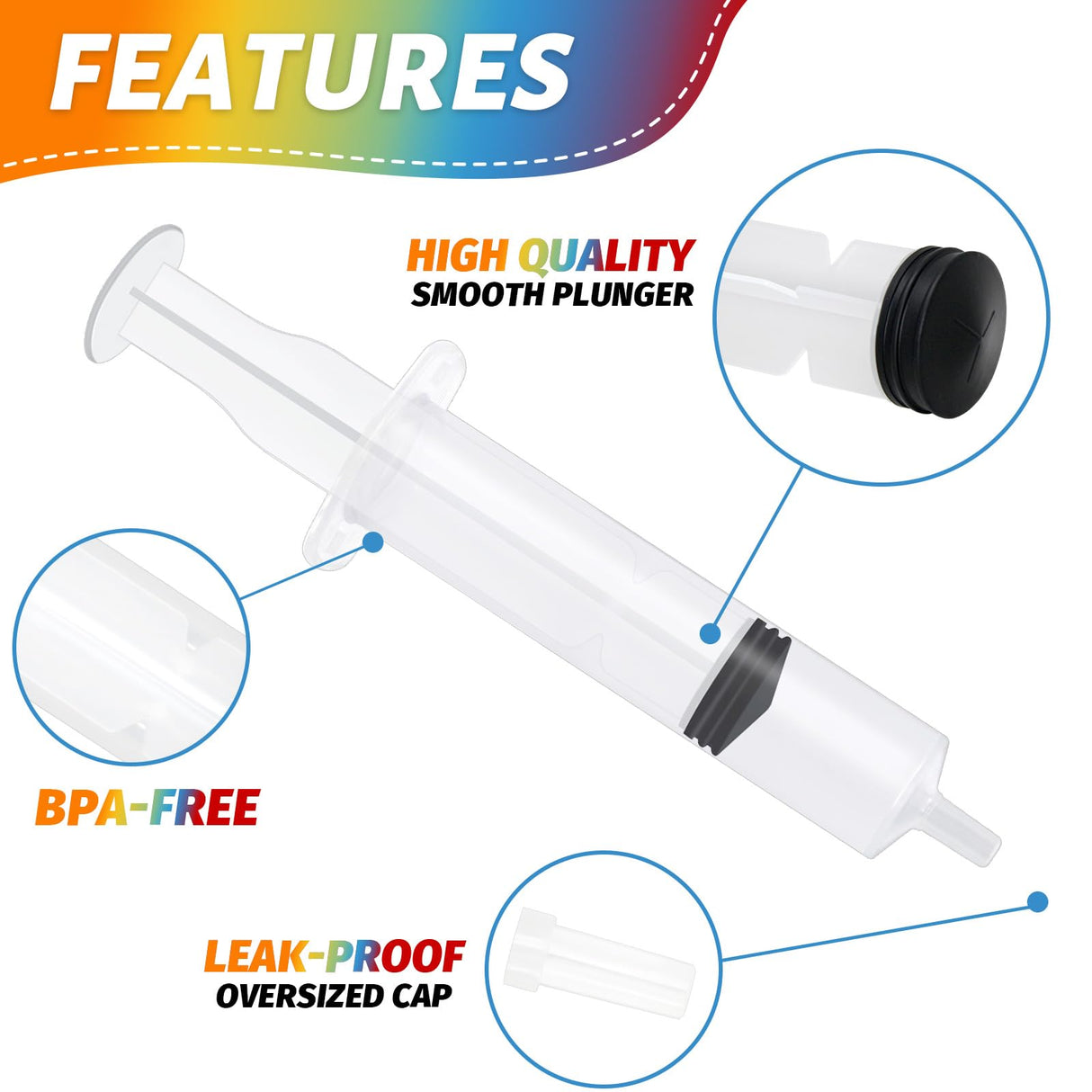 100 Pack Plastic Syringe with Tip Cap 10 ML Capacity Reusable Syringes, Durable Syringe for Halloween, Thanksgiving day, Christmas, Bachelorette