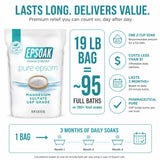 Epsoak Epsom Salt 19 lb. Magnesium Sulfate USP. Resealable Epsom Salt Bag Unscented, Made in The USA, Cruelty-Free Certified
