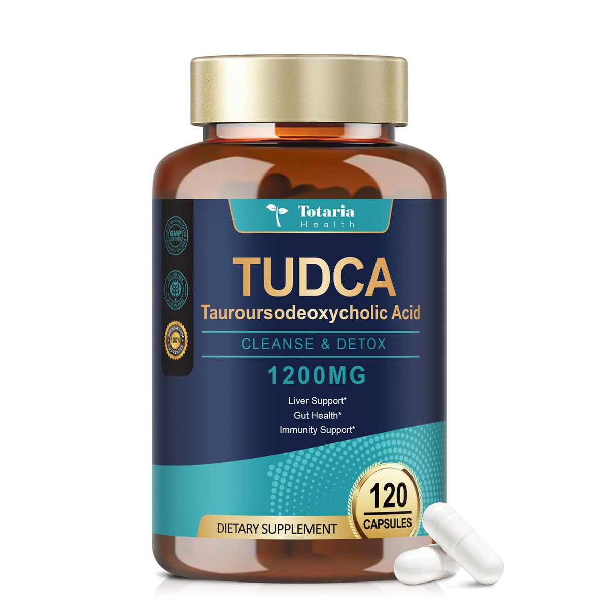 Totaria TUDCA Bile Salts 1200mg (Tauroursodeoxycholic Acid), 120 Capsules, Ultra Strength Pure TUDCA Liver Supplements, Liver and Gallbladder Cleanse & Repair, Vegan
