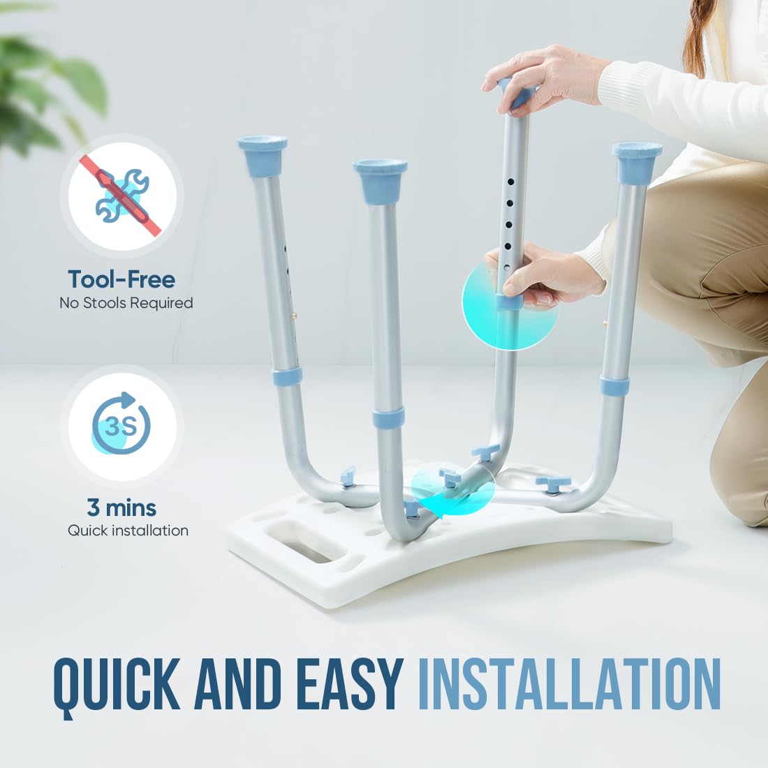 OasisSpace Shower Chair, Adjustable Bath Stool Chair for Inside Shower - Tool Free Anti-Slip Bench Bathtub Stool Seat with Durable Aluminum Legs for Elderly, Senior, Handicap & Disabled