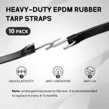 ROBLOCK 31" Rubber Tarp Straps with 150% Max Stretch, 100% EPDM Bungee Cords with Metal Crimped S Hooks, Ideal for Securing Tarps, Cargo, Canvases, Weatherproof (10 Pack)