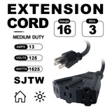 EP 50 Ft Outdoor Extension Cord with 3 Electrical Power Outlets - 16/3 SJTW Black Cable with 3 Prong Grounded Plug for Safety Great for Christmas Lights, Garden and Major Appliances