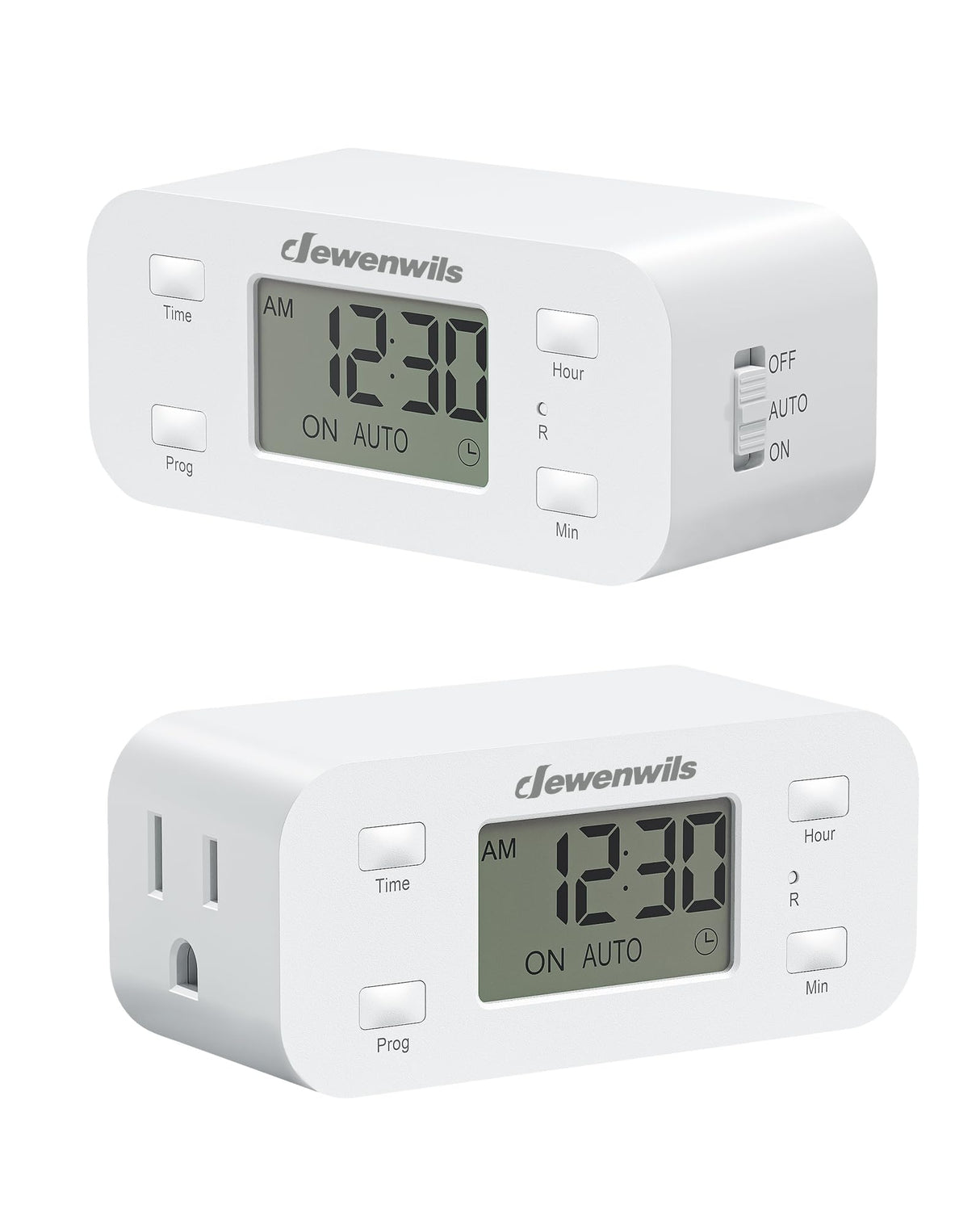 DEWENWILS 24 Hour Programmable Digital Timer Outlet, 2 Pack Timers for Electrical Outlets, Light Timer for Indoor Lamp Fan Aquarium, 1 Grounded Outlet, 125V/15A/1000W, 3 Prong, 1/2 HP,White