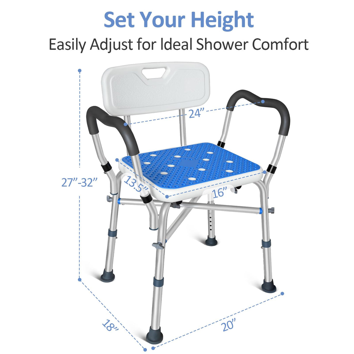 KingPavonini Shower Chair for Inside Shower, 550LBs Heavy Duty Bath Chair with Arms, Medical Shower Seat, Bath Stool Safety Shower Bench with Reinforced Crossing Bar for Elderly, Adults, Disabled
