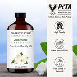MAJESTIC PURE Jasmine Essential Oil | 100% Pure and Natural Jasmine Oil | Premium Grade Essential Oils for Hair Care, Home Diffusers, Skin, Aromatherapy, Massage and Humidifiers | 4 Fl Oz