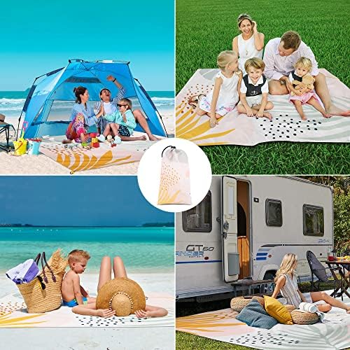 Waterproof Beach Blanket, 110''×118'' Extra Large Sand Free Beach Mat 4-8 Adults, Lightweight Portable Polyester Outdoor Picnic Blanket with 4 Stakes & 4 Corner Pockets for Camping, Travel