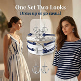 Infinity Collection Nautical Anchor Bracelet & Earrings Set, Navy & White