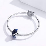 BISAER 925 Sterling Silver Murano Glass Charms Lampwork Star Beads Charm for Bracelet Blue Planet