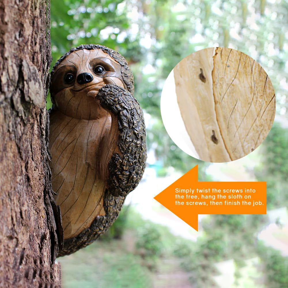 Colomix Sloth Tree Hugger, Spring Outdoor Yard Decorations, Resin Garden Sculpture Ornament, Tree Peeker Statue, Garden Decor Sloth Gift for Housewarming, Handmade with Details, Durable & Waterproof