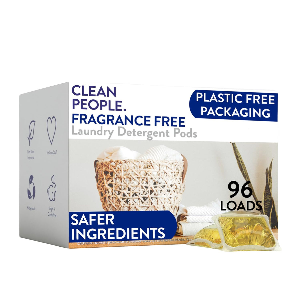 The Clean People Fragrance Free Laundry Detergent Pods - Hypoallergenic Laundry Pods - Ultra Concentrated, Recyclable Packaging, Stain Fighting - Fragrance Free, 96 Pack