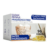 The Clean People Fragrance Free Laundry Detergent Pods - Hypoallergenic Laundry Pods - Ultra Concentrated, Recyclable Packaging, Stain Fighting - Fragrance Free, 96 Pack
