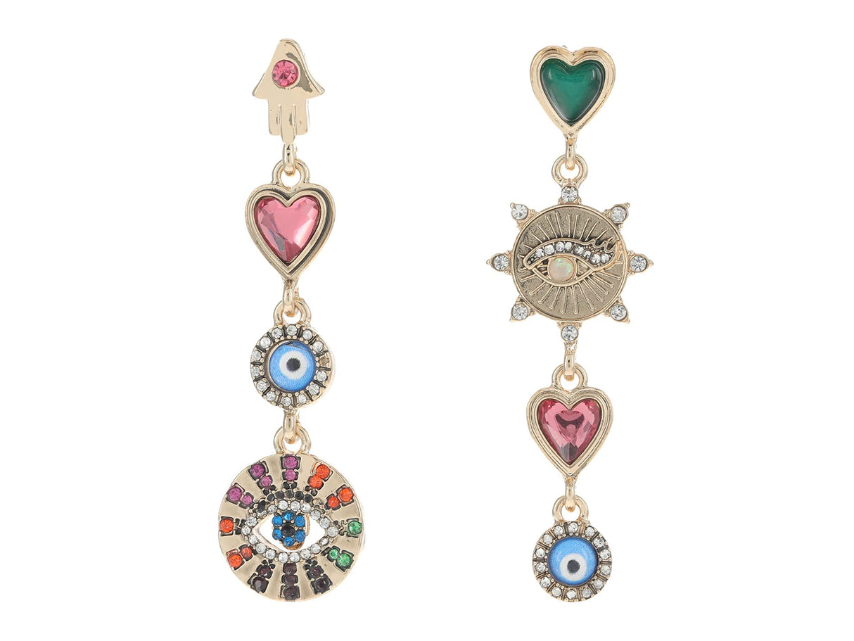 Betsey Johnson Evil Eye Linear Non-Matching Earrings Multi One Size