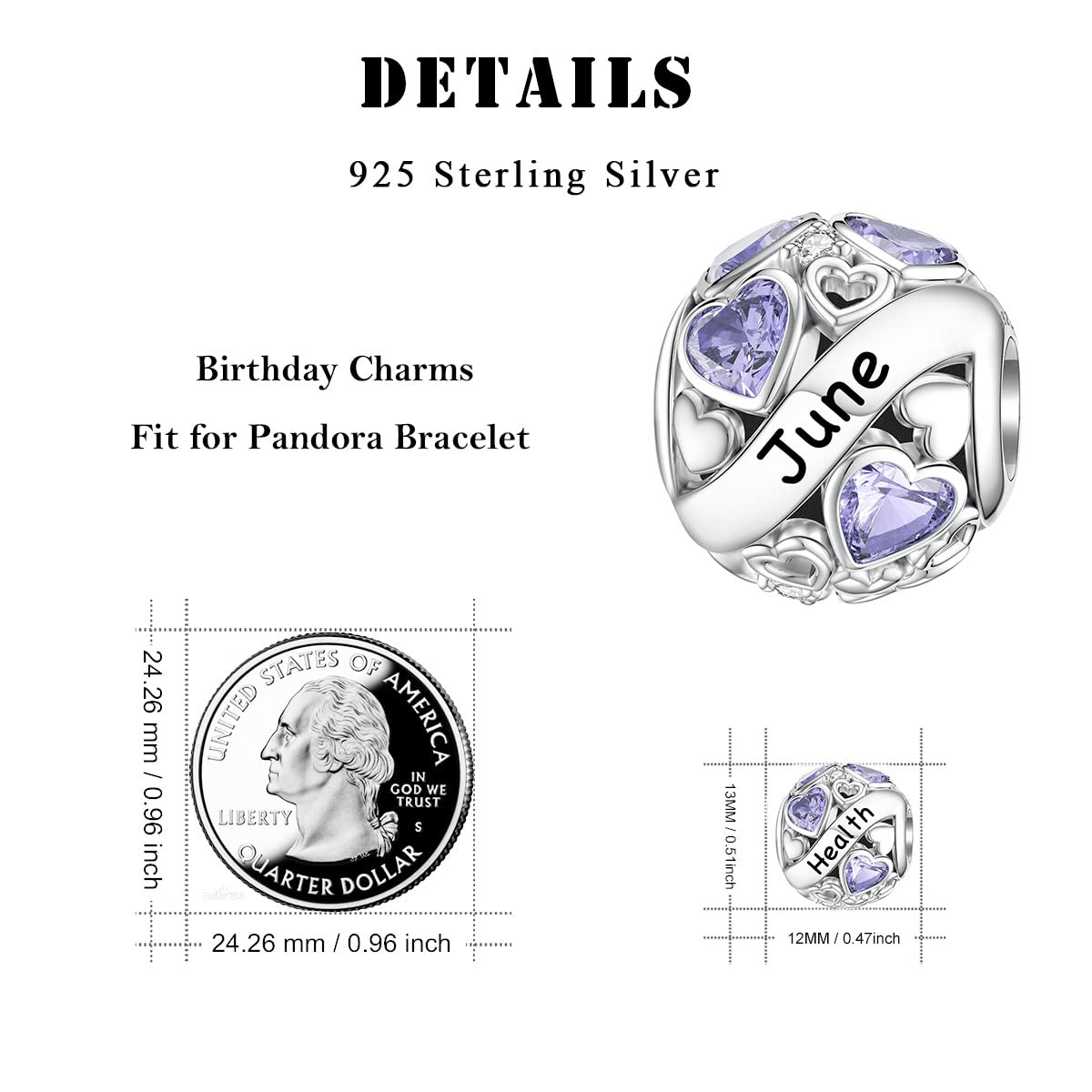 DALARAN June Birthstone Charm Compatible with Pandora Bracelets Bead