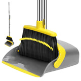 NACENA Broom and Dustpan Set, 55-in Long Adjustable Handle Broom Dustpan Combo with Dustpan Teeth to Automatically Clean Hair Suitable for Home Kitchen Office Hall Floor, Large(Grey&Yellow)