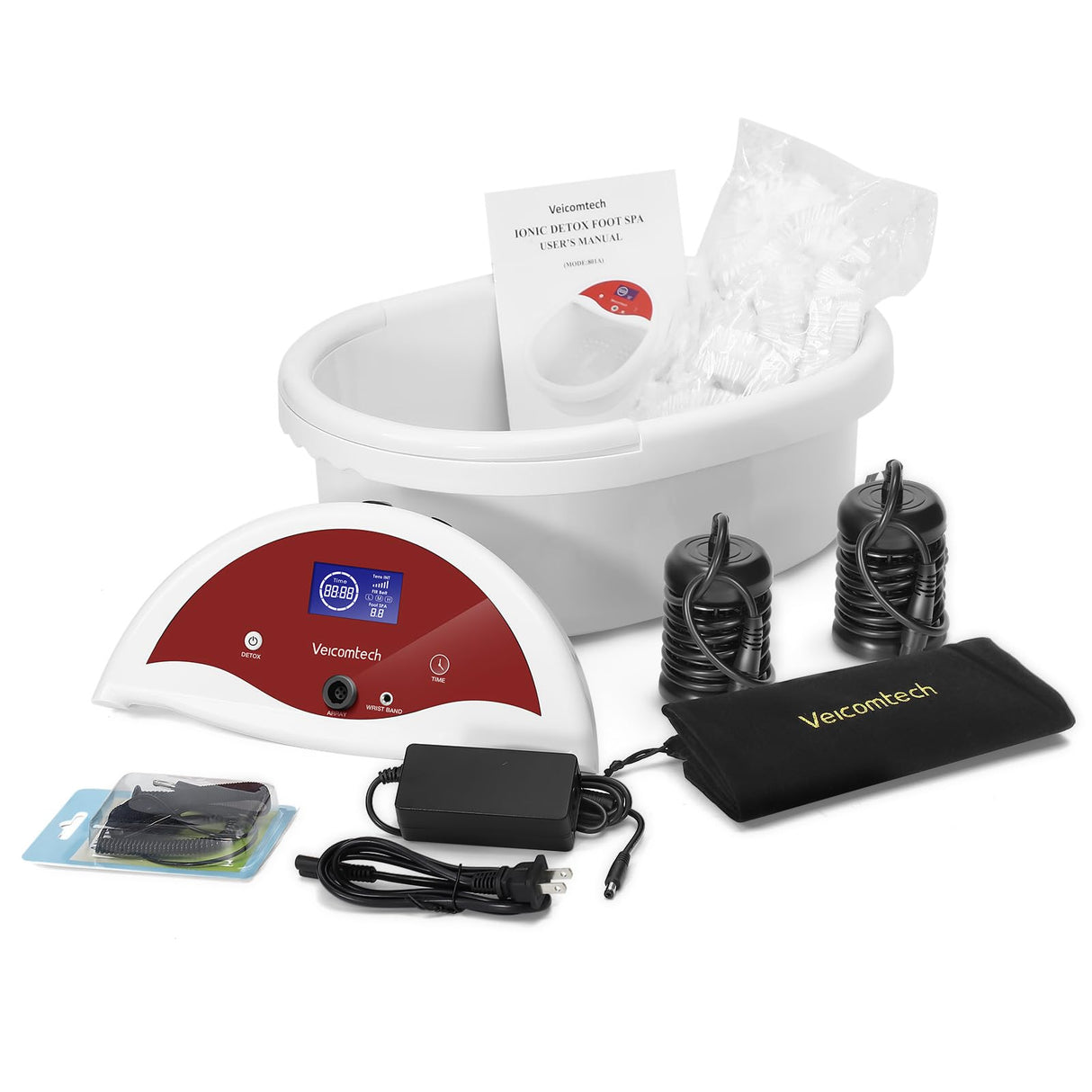 Ionic Foot Bath Detox Machine, Foot Detox Machine, Ionic Foot Spa Kit with 10 Ginger Tablets 2 Arrays 25 Tub Liners for Home use or Salon