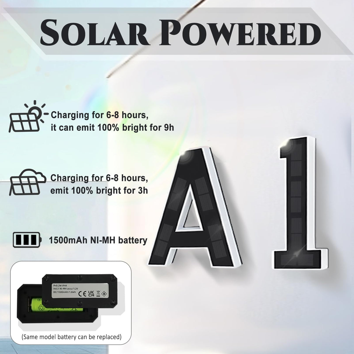 ISUNMEA 9 Inch Solar Lighted House Numbers for Outside, Light Up Waterproof LED Address Numbers Signs for Houses, Large Personalized Illuminated Exterior Modern House Numbers Light (A-Black, 9IN)