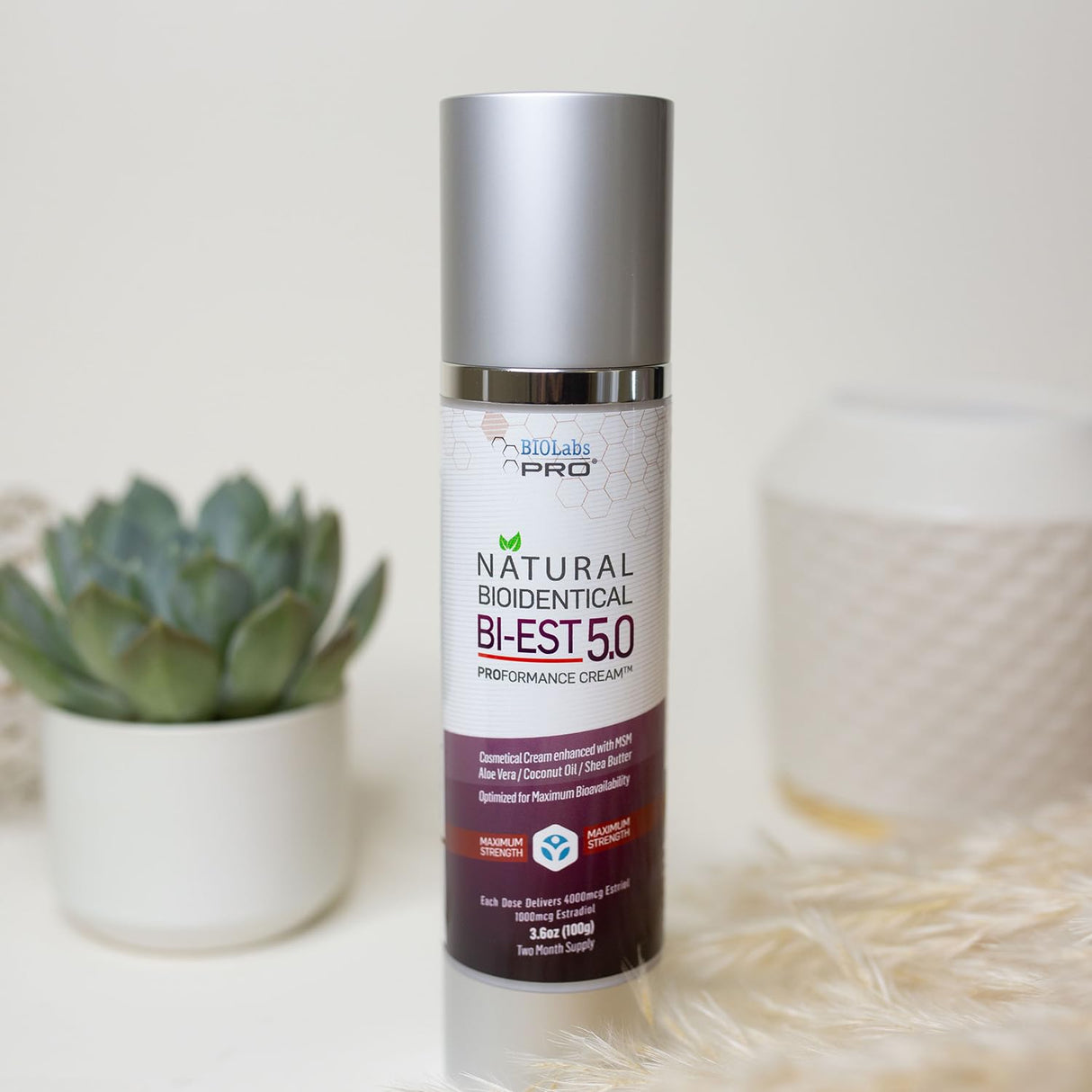 BIOLabs PRO Natural BiEst Cream 5.0, Bio-Identical Formula for Women, 5% Maximum Strength Active Ingredients, Silky Smooth Application, Paraben-Free, Cruelty-Free, Three-Month Supply (Unscented-3.6oz)