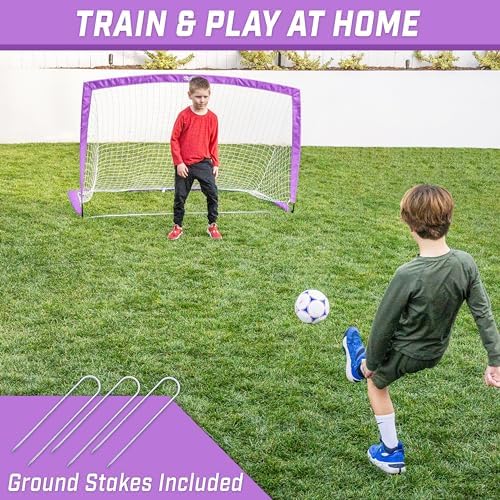 GoSports Portable Soccer Goals for Kids - 13 Color Options - Choose 4 x 3 ft or 6 x 4 ft - Team Tone Pop Up Nets for Backyard