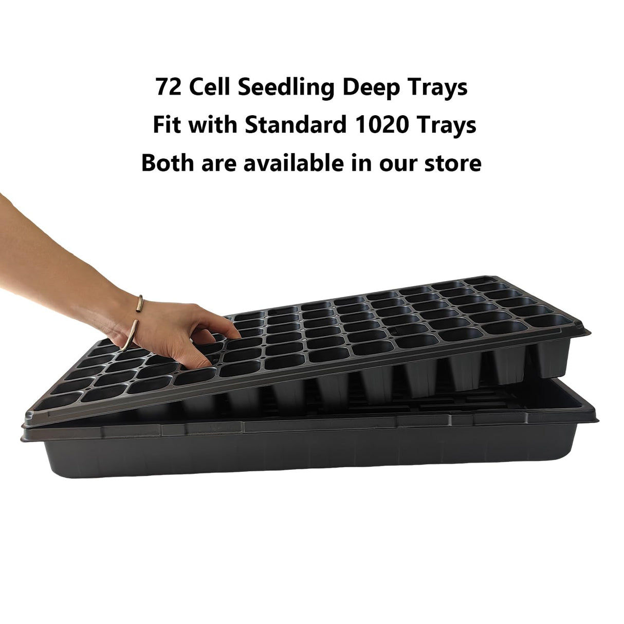RooTrimmer Deep 72 Cell Seedling Trays, Thick Durable 72 Cell Plug Tray Big Cell Seed Trays for 1020 Flat Trays Germination (10-Pack, 21.25"×11", 2.36" Height, High)