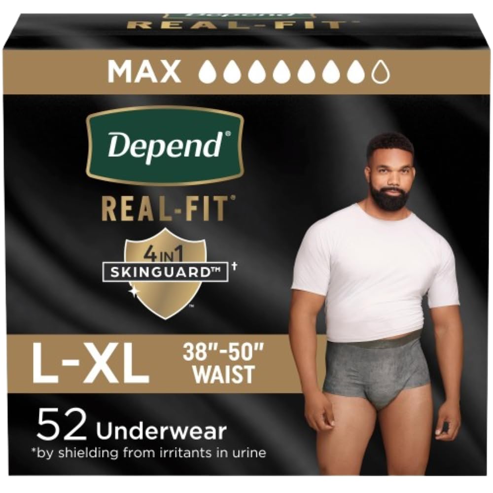 Depend Real Fit Incontinence Underwear for Men, Disposable, Maximum Absorbency, Large/Extra Large, 52 Count (2 Packs of 26), Packaging May Vary