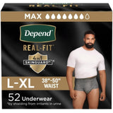 Depend Real Fit Incontinence Underwear for Men, Disposable, Maximum Absorbency, Large/Extra Large, 52 Count (2 Packs of 26), Packaging May Vary