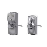 Schlage Camelot Keypad Lock with Lever Handle, Electronic Keyless Door Entry, Flex Lock Auto‑Lock Option, Satin Chrome, FE595 CAM 626 ACC