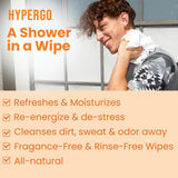 HyperGo XL Body Wipes for Women & Men – 12" x12" Rinse-Free Full Body Cleansing Wipes 2-20 Count Packs - Unscented | Biodegradable, Hypoallergenic, Aloe-Infused | Gym, Festival, Camping Essentials