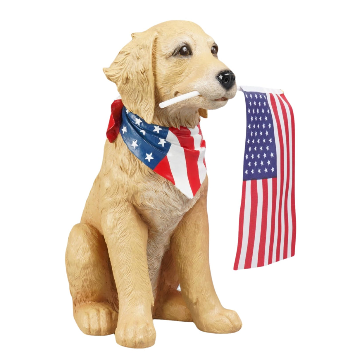 Cynkeyee Outdoor Garden Decor Dog Statue - Large Resin Puppy with American Flag Statues Sculpture for Outside Yard Lawn Home Decor Americana Patriotic Decorations 12.5x8.5x13.5 Inch