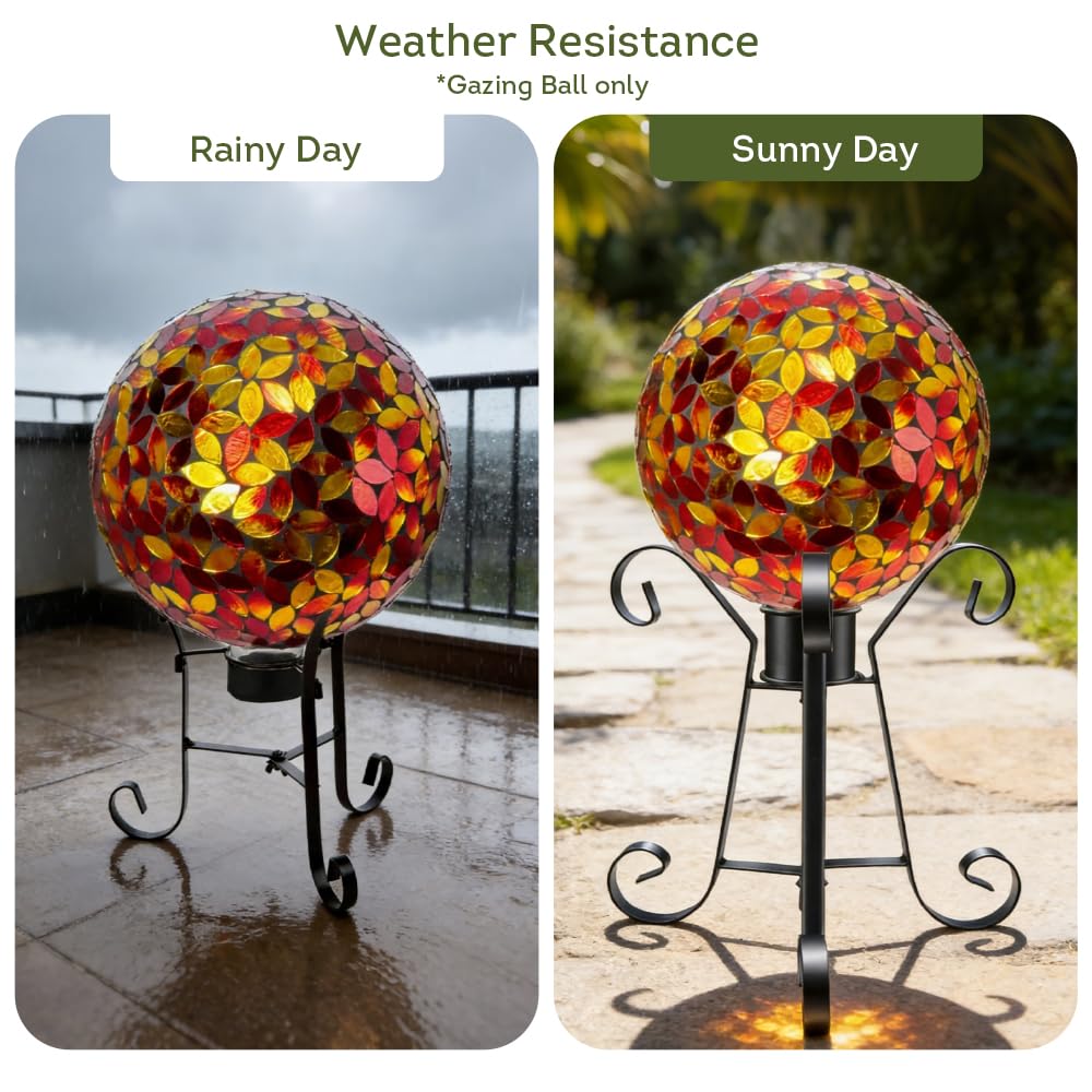 Lily's Home Colorful Mosaic Glass Gazing Ball, Designed with a Stunning Holographic Petal Mosaic Pattern to Bring Color and Reflection to Any Home and Garden, Red and Gold (10" Diameter)