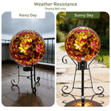 Lily's Home Colorful Mosaic Glass Gazing Ball, Designed with a Stunning Holographic Petal Mosaic Pattern to Bring Color and Reflection to Any Home and Garden, Red and Gold (10" Diameter)